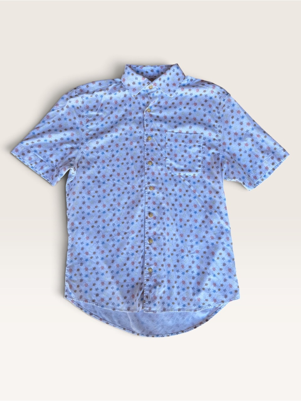 johnnie-O Light Blue Short-Sleeve Button-Down with Micro Floral Print